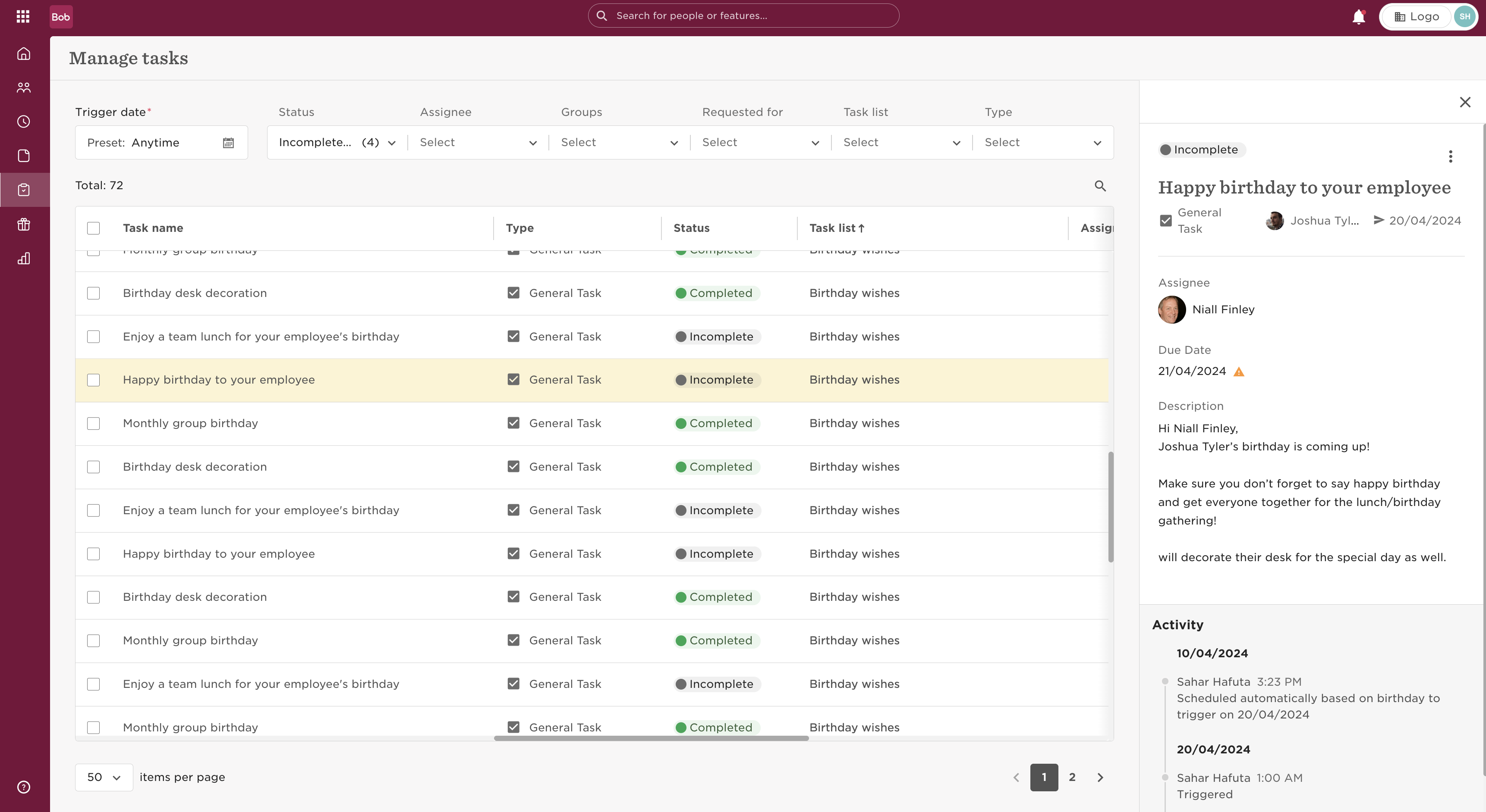 Candidate profile screenshot